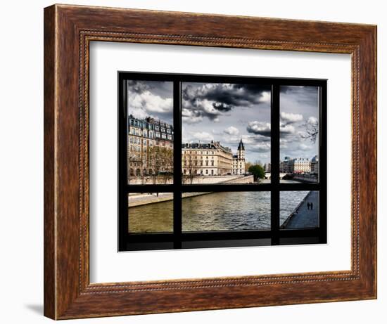 Window View, Walk a Couple of Lovers on the Seine, Ile Saint Louis, Seine River, Paris-Philippe Hugonnard-Framed Photographic Print