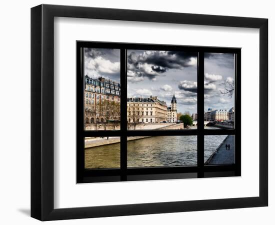 Window View, Walk a Couple of Lovers on the Seine, Ile Saint Louis, Seine River, Paris-Philippe Hugonnard-Framed Photographic Print