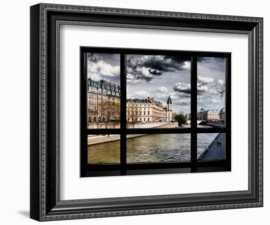 Window View, Walk a Couple of Lovers on the Seine, Ile Saint Louis, Seine River, Paris-Philippe Hugonnard-Framed Photographic Print