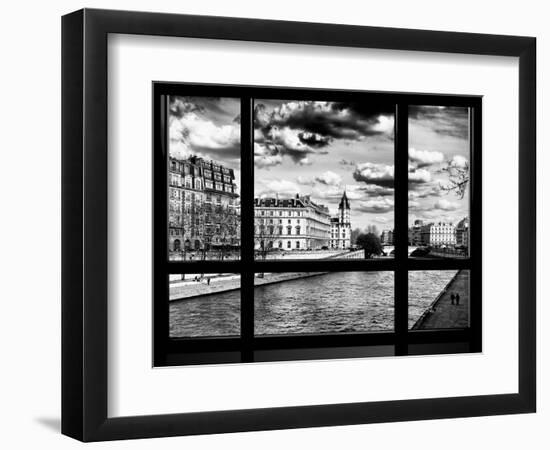 Window View, Walk a Couple of Lovers on the Seine, Ile Saint Louis, Seine River, Paris-Philippe Hugonnard-Framed Photographic Print