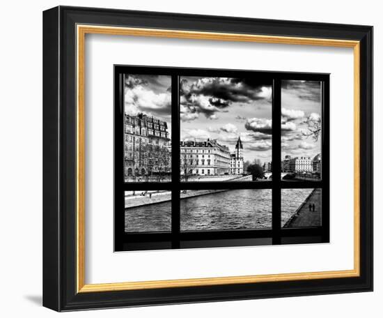 Window View, Walk a Couple of Lovers on the Seine, Ile Saint Louis, Seine River, Paris-Philippe Hugonnard-Framed Photographic Print