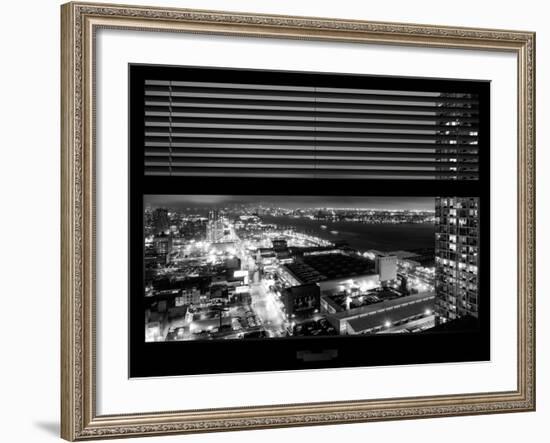 Window View with Venetian Blinds: Hudson River by Night - Manhattan-Philippe Hugonnard-Framed Photographic Print