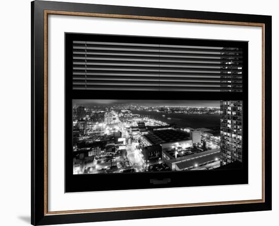 Window View with Venetian Blinds: Hudson River by Night - Manhattan-Philippe Hugonnard-Framed Photographic Print