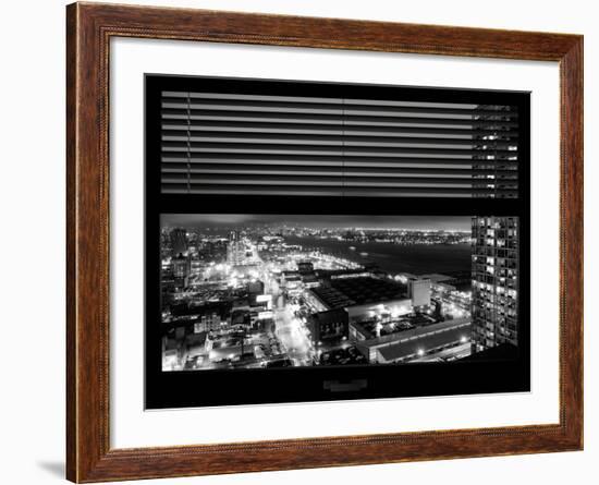 Window View with Venetian Blinds: Hudson River by Night - Manhattan-Philippe Hugonnard-Framed Photographic Print