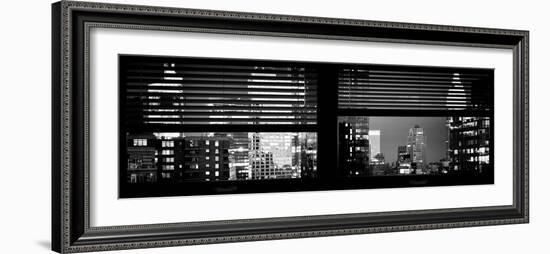 Window View with Venetian Blinds: Manhattan Skyscrapers and Times Square by Night-Philippe Hugonnard-Framed Photographic Print