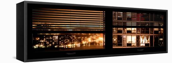 Window View with Venetian Blinds: Neighborhoods in Manhattan by Night - Hudson River-Philippe Hugonnard-Framed Premier Image Canvas