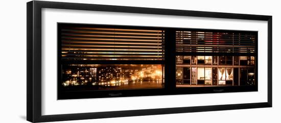 Window View with Venetian Blinds: Neighborhoods in Manhattan by Night - Hudson River-Philippe Hugonnard-Framed Photographic Print