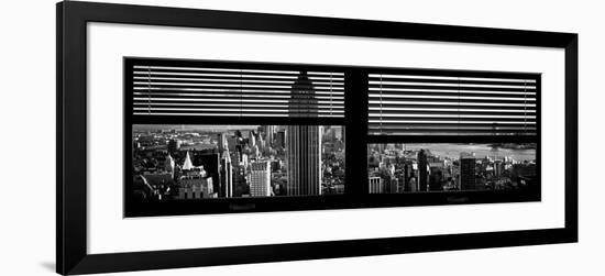 Window View with Venetian Blinds: Panoramic Skyline of Manhattan-Philippe Hugonnard-Framed Photographic Print