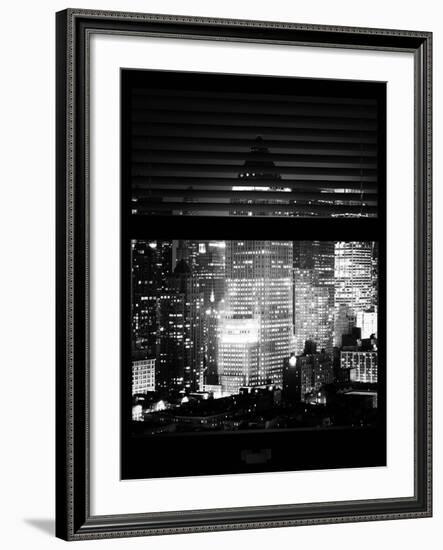 Window View with Venetian Blinds: Skyscrapers and Buildings at Times Square by Night - Manhattan-Philippe Hugonnard-Framed Photographic Print