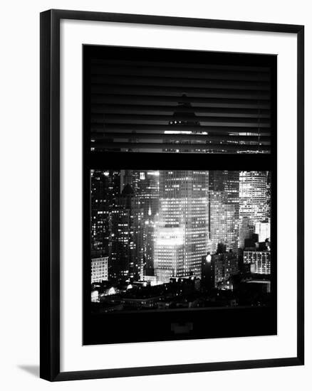 Window View with Venetian Blinds: Skyscrapers and Buildings at Times Square by Night - Manhattan-Philippe Hugonnard-Framed Photographic Print