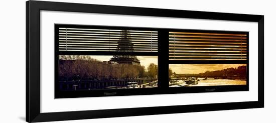 Window View with Venetian Blinds: the Eiffel Tower and Seine River Views at Sunset-Philippe Hugonnard-Framed Photographic Print