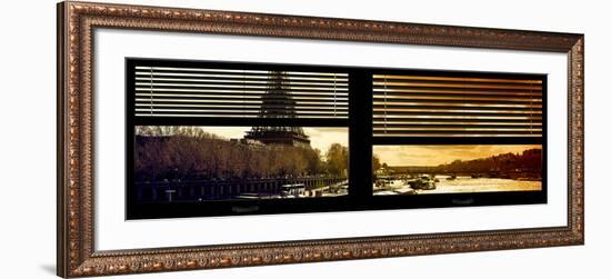 Window View with Venetian Blinds: the Eiffel Tower and Seine River Views at Sunset-Philippe Hugonnard-Framed Photographic Print