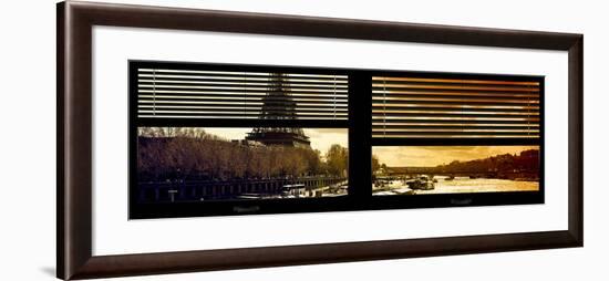 Window View with Venetian Blinds: the Eiffel Tower and Seine River Views at Sunset-Philippe Hugonnard-Framed Photographic Print