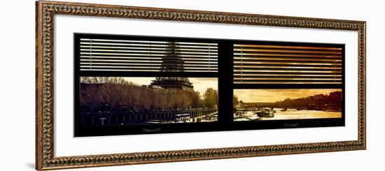 Window View with Venetian Blinds: the Eiffel Tower and Seine River Views at Sunset-Philippe Hugonnard-Framed Photographic Print
