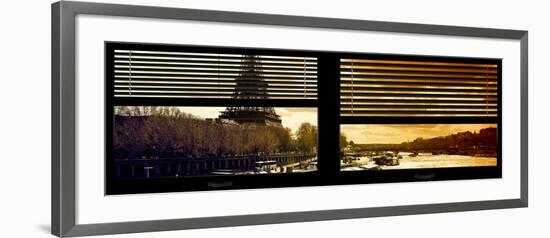 Window View with Venetian Blinds: the Eiffel Tower and Seine River Views at Sunset-Philippe Hugonnard-Framed Photographic Print