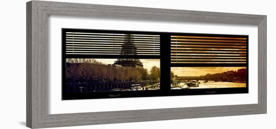 Window View with Venetian Blinds: the Eiffel Tower and Seine River Views at Sunset-Philippe Hugonnard-Framed Photographic Print