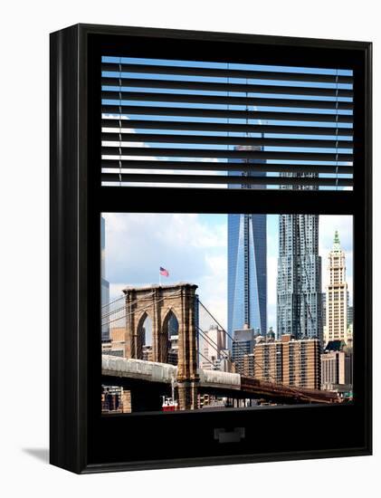 Window View with Venetian Blinds: Vertical Format of NYC Center and Brooklyn Bridge - Manhattan-Philippe Hugonnard-Framed Premier Image Canvas