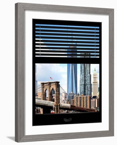 Window View with Venetian Blinds: Vertical Format of NYC Center and Brooklyn Bridge - Manhattan-Philippe Hugonnard-Framed Photographic Print