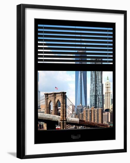 Window View with Venetian Blinds: Vertical Format of NYC Center and Brooklyn Bridge - Manhattan-Philippe Hugonnard-Framed Photographic Print