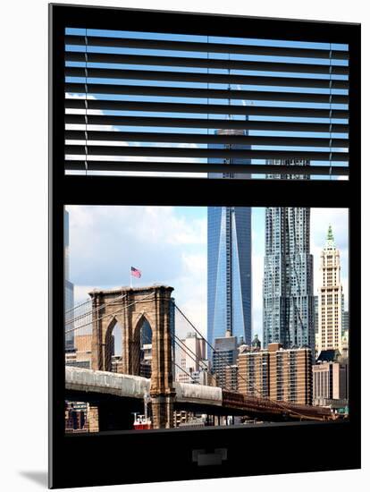 Window View with Venetian Blinds: Vertical Format of NYC Center and Brooklyn Bridge - Manhattan-Philippe Hugonnard-Mounted Photographic Print