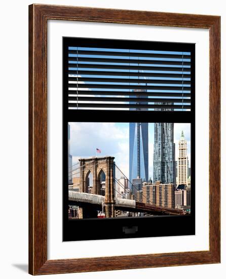 Window View with Venetian Blinds: Vertical Format of NYC Center and Brooklyn Bridge - Manhattan-Philippe Hugonnard-Framed Photographic Print