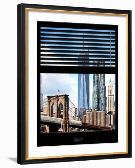 Window View with Venetian Blinds: Vertical Format of NYC Center and Brooklyn Bridge - Manhattan-Philippe Hugonnard-Framed Photographic Print