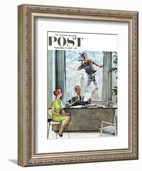 "Window Washer" Saturday Evening Post Cover, September 17,1960-Norman Rockwell-Framed Giclee Print