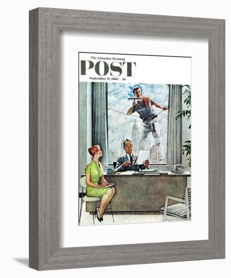 "Window Washer" Saturday Evening Post Cover, September 17,1960-Norman Rockwell-Framed Giclee Print