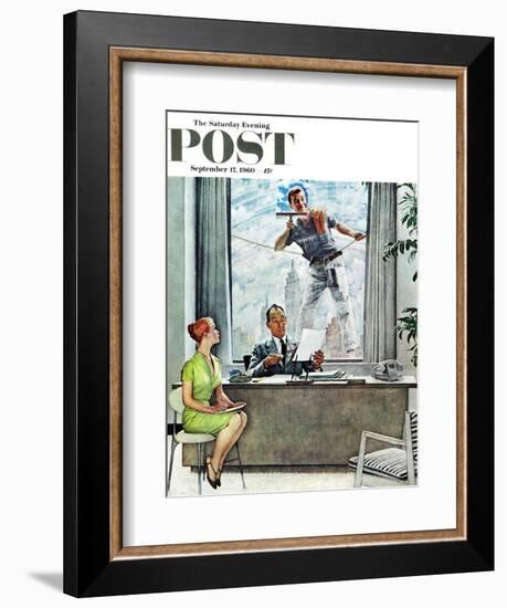 "Window Washer" Saturday Evening Post Cover, September 17,1960-Norman Rockwell-Framed Giclee Print