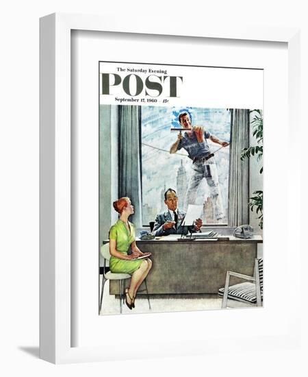 "Window Washer" Saturday Evening Post Cover, September 17,1960-Norman Rockwell-Framed Giclee Print