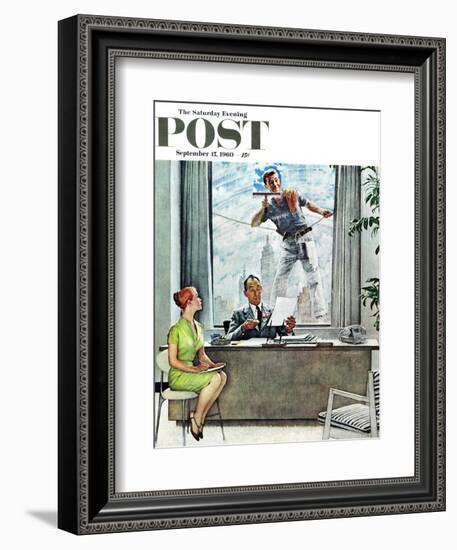 "Window Washer" Saturday Evening Post Cover, September 17,1960-Norman Rockwell-Framed Giclee Print