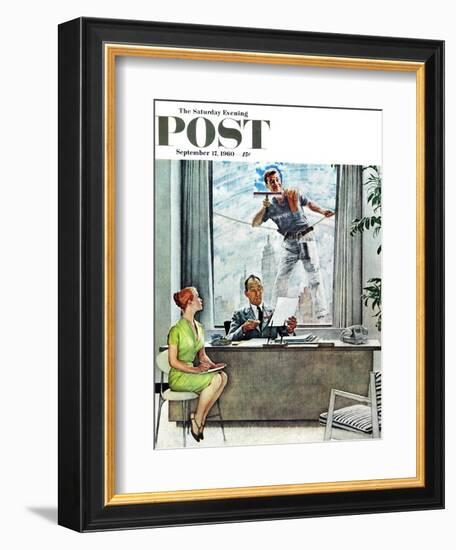 "Window Washer" Saturday Evening Post Cover, September 17,1960-Norman Rockwell-Framed Giclee Print