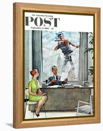 "Window Washer" Saturday Evening Post Cover, September 17,1960-Norman Rockwell-Framed Premier Image Canvas