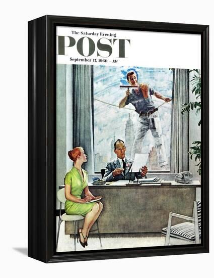 "Window Washer" Saturday Evening Post Cover, September 17,1960-Norman Rockwell-Framed Premier Image Canvas