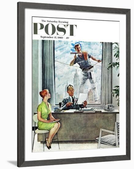 "Window Washer" Saturday Evening Post Cover, September 17,1960-Norman Rockwell-Framed Giclee Print