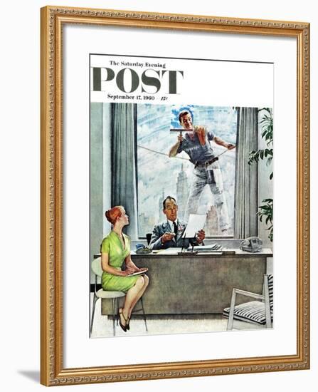 "Window Washer" Saturday Evening Post Cover, September 17,1960-Norman Rockwell-Framed Giclee Print