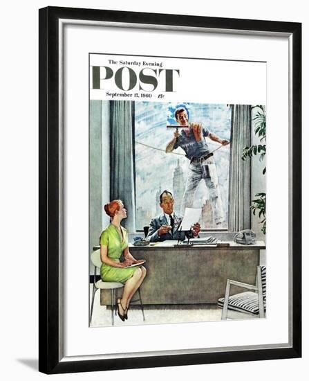 "Window Washer" Saturday Evening Post Cover, September 17,1960-Norman Rockwell-Framed Giclee Print