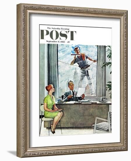 "Window Washer" Saturday Evening Post Cover, September 17,1960-Norman Rockwell-Framed Giclee Print