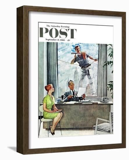 "Window Washer" Saturday Evening Post Cover, September 17,1960-Norman Rockwell-Framed Giclee Print