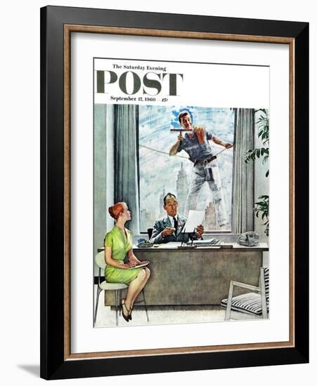 "Window Washer" Saturday Evening Post Cover, September 17,1960-Norman Rockwell-Framed Giclee Print