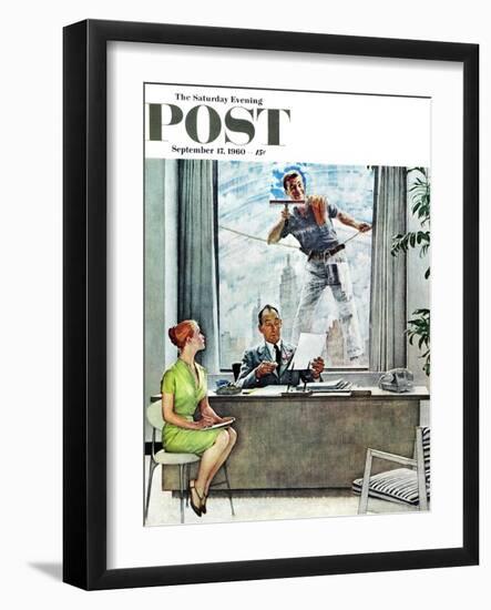 "Window Washer" Saturday Evening Post Cover, September 17,1960-Norman Rockwell-Framed Giclee Print