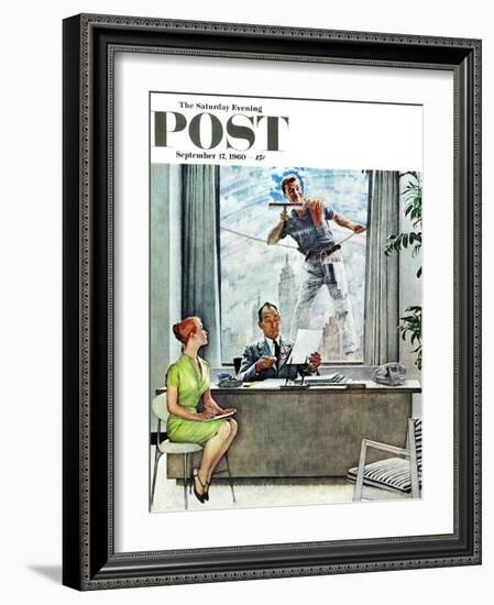 "Window Washer" Saturday Evening Post Cover, September 17,1960-Norman Rockwell-Framed Giclee Print