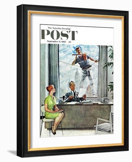 "Window Washer" Saturday Evening Post Cover, September 17,1960-Norman Rockwell-Framed Giclee Print