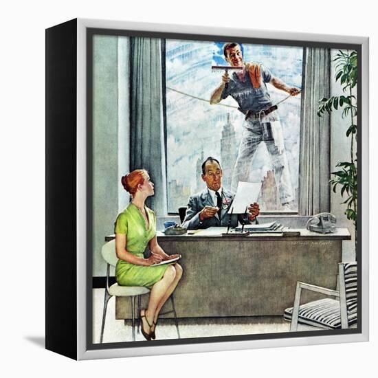 "Window Washer", September 17,1960-Norman Rockwell-Framed Premier Image Canvas