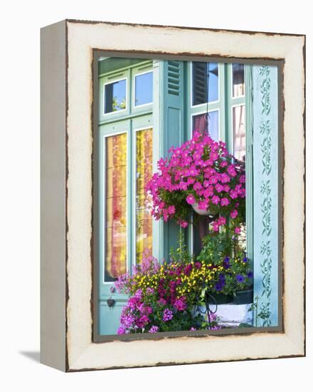 Window With Flowers, France, Europe-Guy Thouvenin-Framed Premier Image Canvas