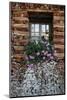 Window with flowers, wooden chalet in the French Alps, Sallanches, Haute-Savoie, France, Europe-Godong-Mounted Photographic Print