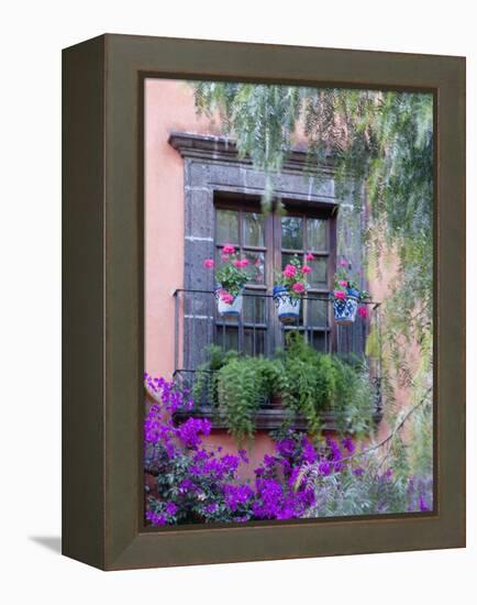 Window with Geraniums, San Miguel De Allende, Mexico-Alice Garland-Framed Premier Image Canvas