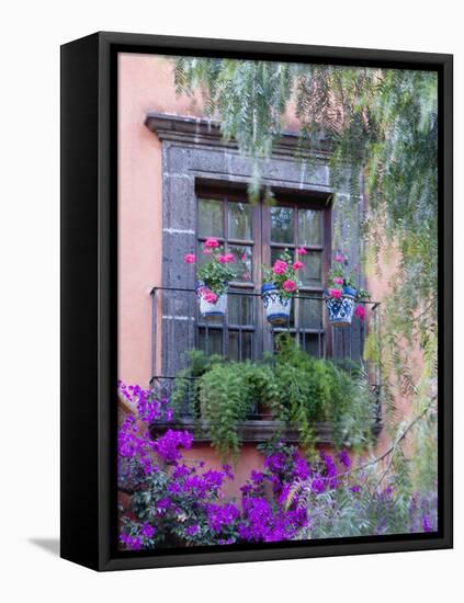 Window with Geraniums, San Miguel De Allende, Mexico-Alice Garland-Framed Premier Image Canvas