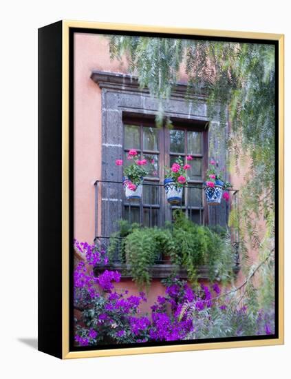 Window with Geraniums, San Miguel De Allende, Mexico-Alice Garland-Framed Premier Image Canvas