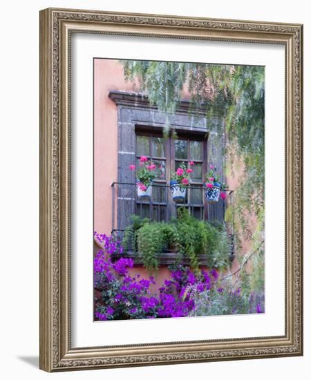 Window with Geraniums, San Miguel De Allende, Mexico-Alice Garland-Framed Photographic Print